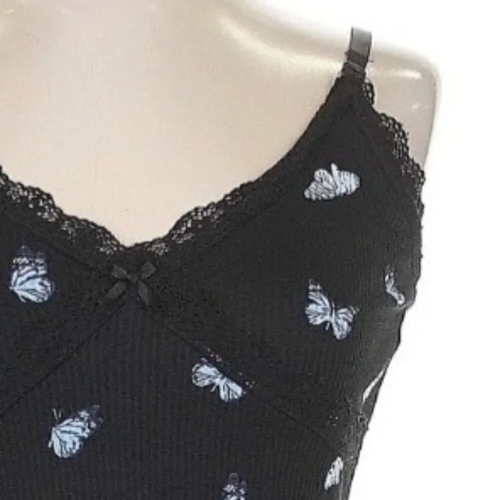 Divided X H&M Black Coquette Ribbed Butterfly Mini Dress Y2K Revive Grunge S - Picture 4 of 14